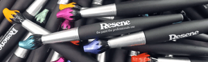 Resene branded paint brush pen giveaway items - created by Novelli