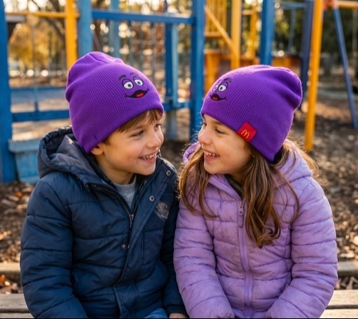 Novelli designed McHappy Day UK Grimace beanies-1 Novelli designed McHappy Day UK Grimace beanies-1