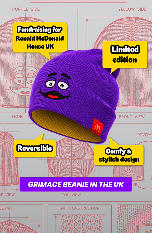 Close-up of the Grimace beanie's reversible knit construction Close-up of the Grimace beanie's reversible knit construction